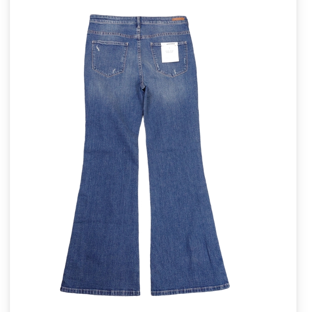 Pilcro Anthropologie high rise Boot cut jeans Retro Flared Buttons Hem size 28 - Picture 2 of 14